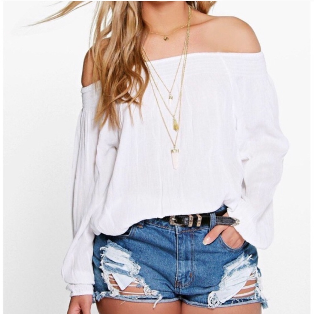 Off the shoulder white top